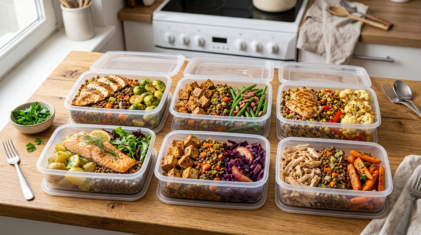 Appetitliches Fitness-Gericht zubereitet aus REWE Zutaten für das wöchentliche Meal Prep