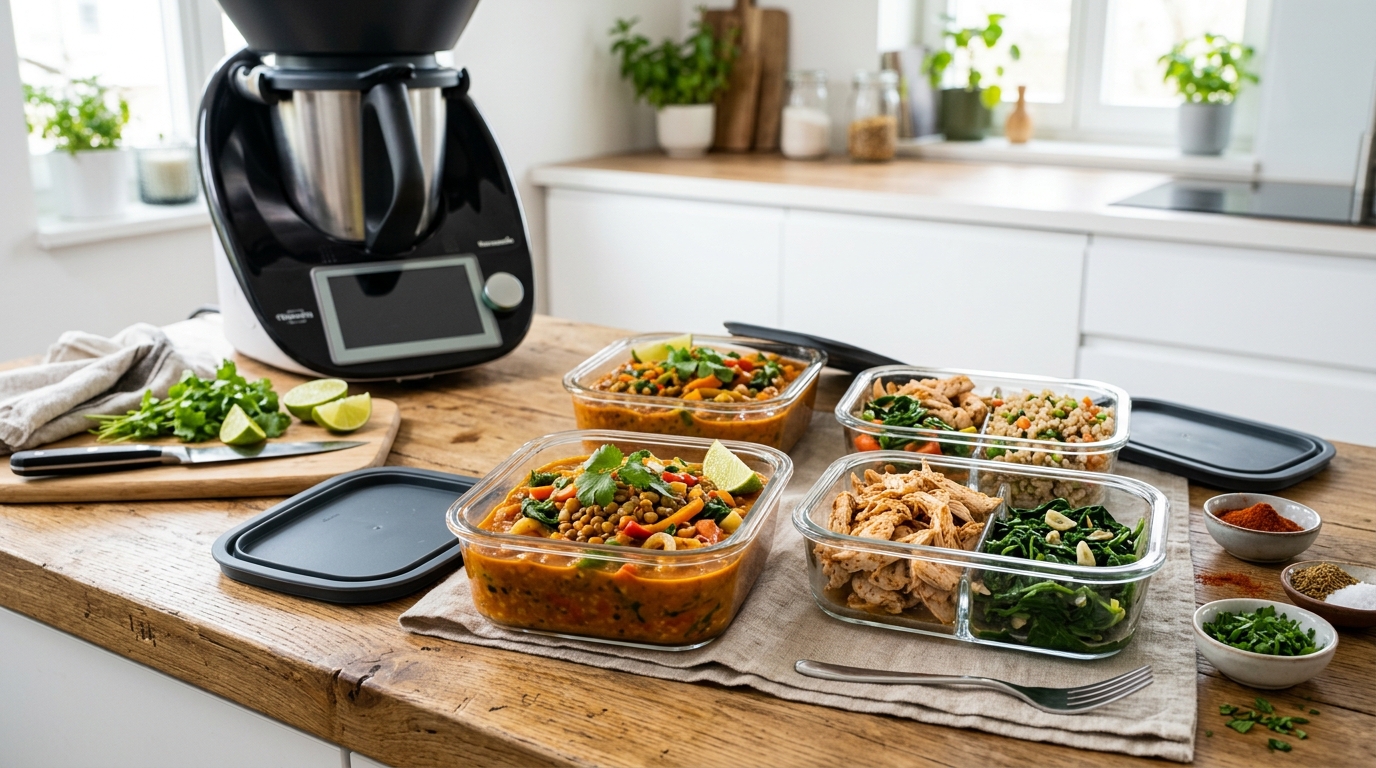 Proteinreiches Linsencurry und Hähnchenbrust aus dem Thermomix Varoma für das wöchentliche Meal Prep.