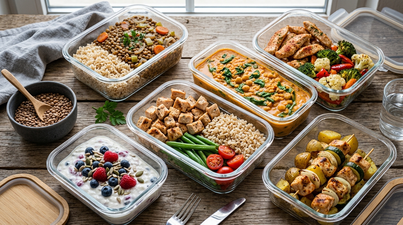 Günstiges High-Protein Meal Prep in Dosen aufgereiht